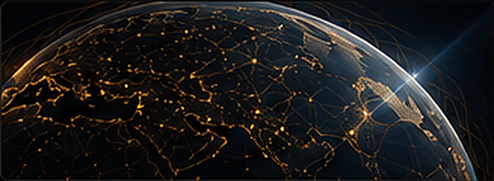 The globe at night showing worldwide product supply routes