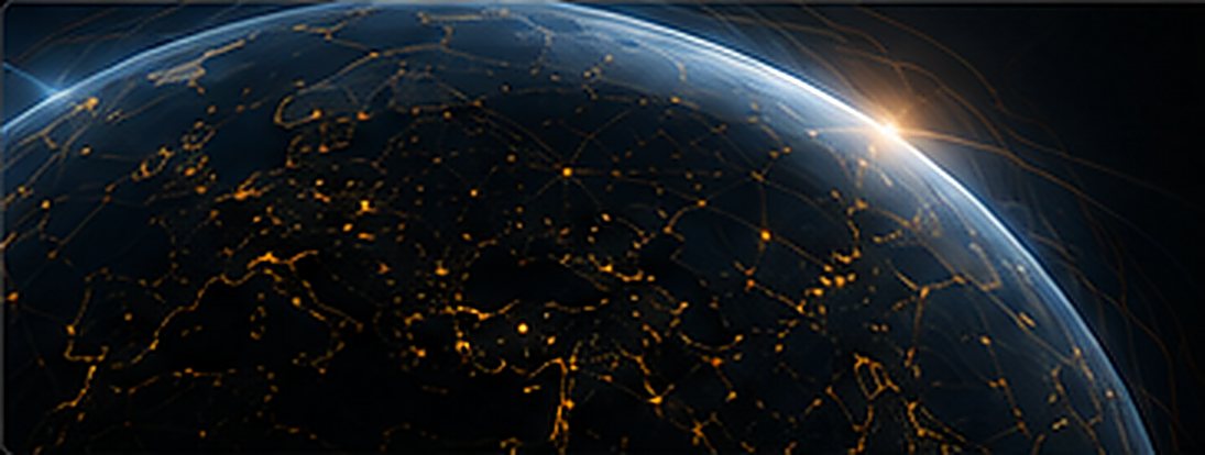 The globe at night with connected energy trade routes