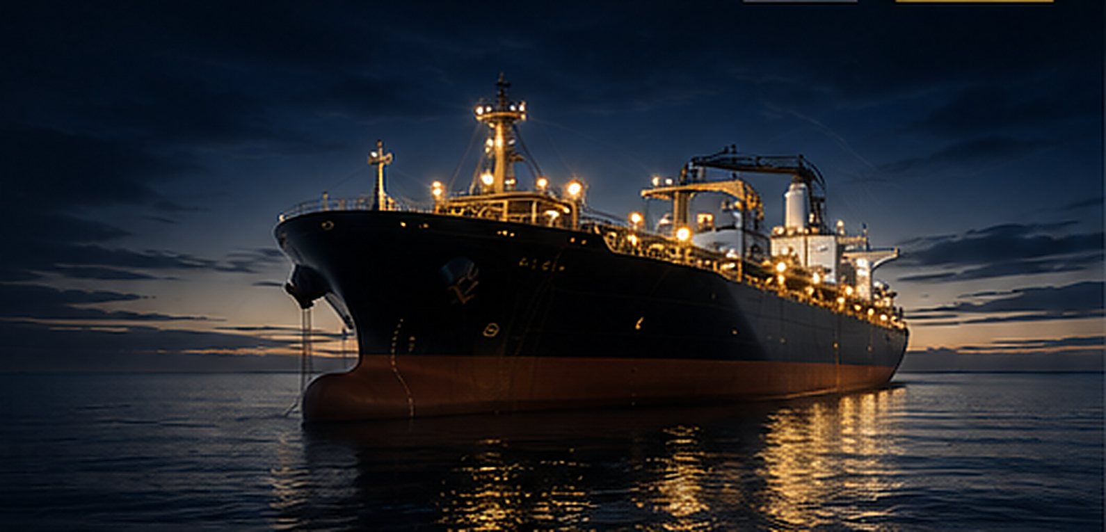 A laden crude oil tanker under way at first light