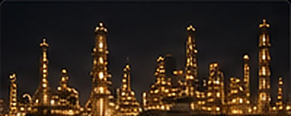 A refinery complex illuminated at night