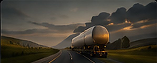 A diesel road tanker travelling a highway at dusk