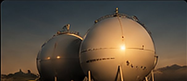 Spherical LPG pressure vessels at a storage facility